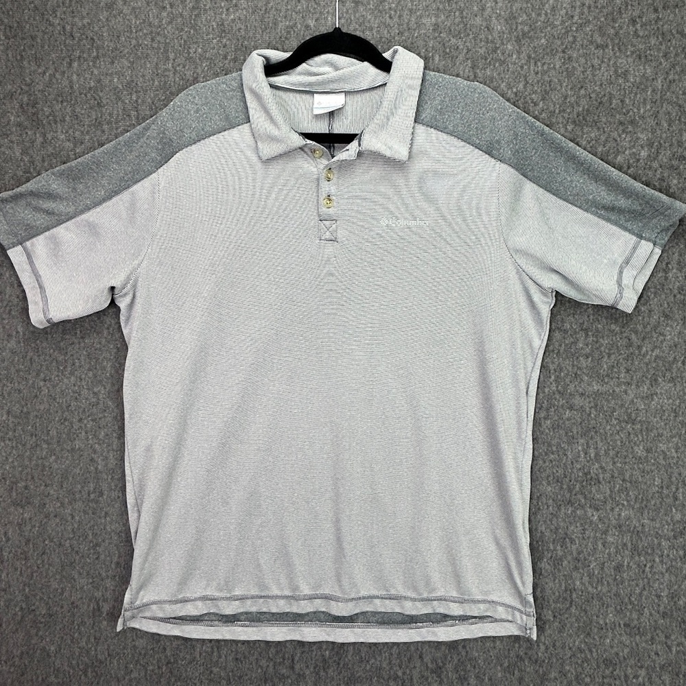 817 Columbia Light Gray Striped Charcoal 2-Toned Polo Shirt Men’s Size Large